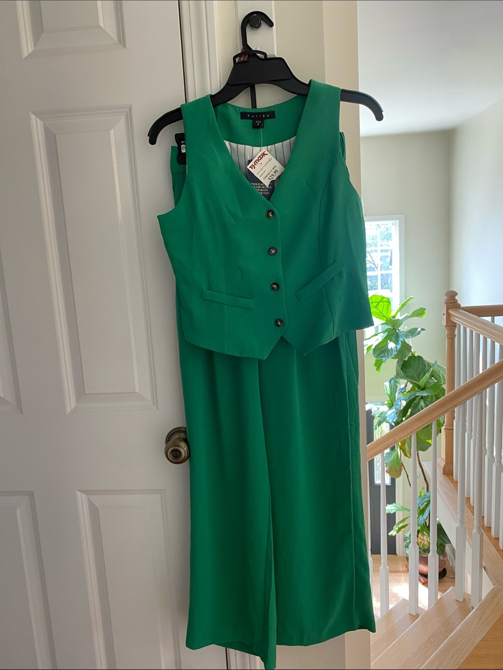 Green Women's Two-Piece Vest and Wide-Leg Pants Set